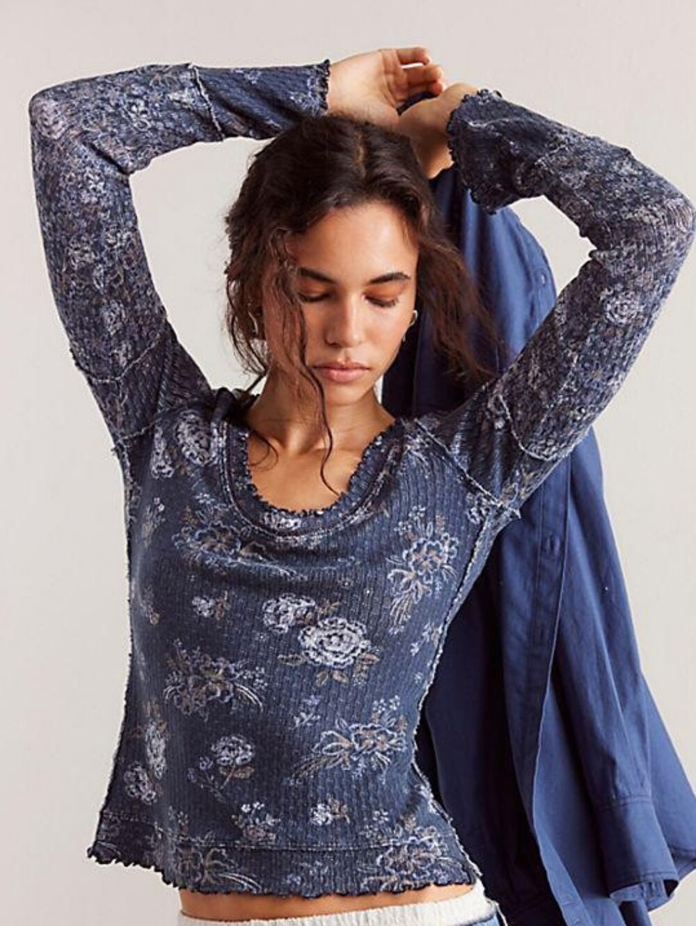 Free People Floral Thermal Top Size Small